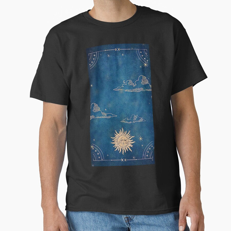 blue whimsigoth with yellow sun and moon with clouds by BrontesWhimsyStore