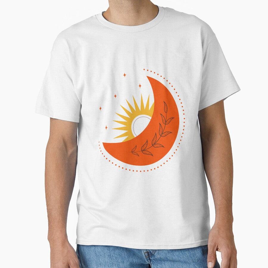 sun, sunshine, moon, crescent moon, moon and sun, bright, aesthetic, cheerful, vsco, trippy, hippie, celestial, minimalist, popular, trendy, mayan, bohemian, boho, Aztec, red yellow and black, by CapturedByeJ