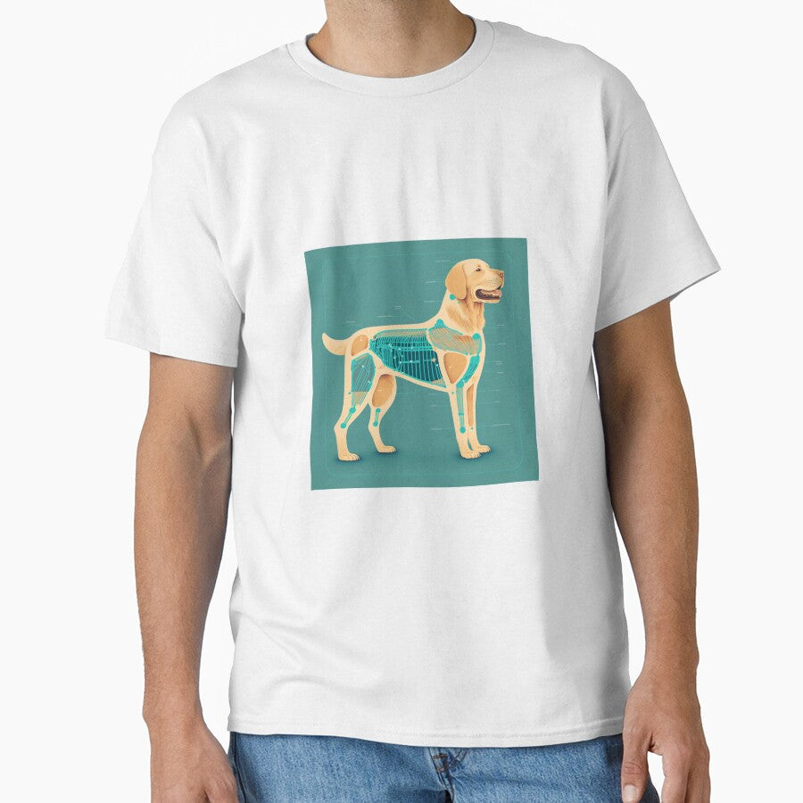 retro blue anatomy of a golden retriever by lysabird