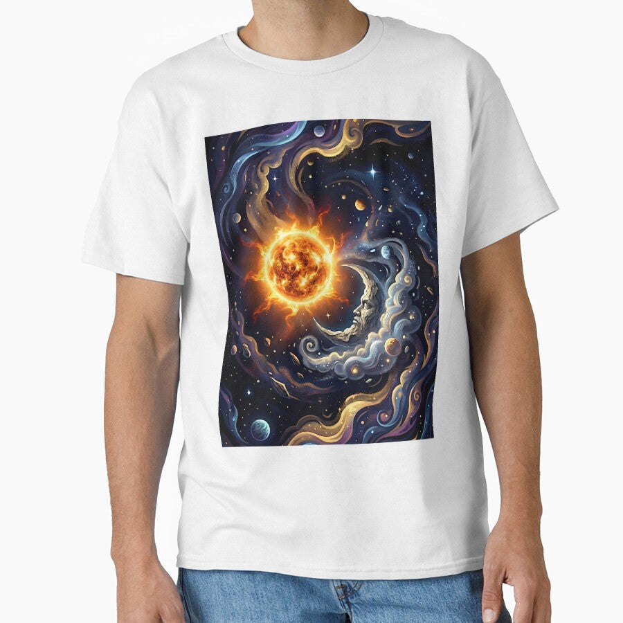 Cosmic Harmony - Vintage Sun and Crescent Moon Galaxy by hundred stories