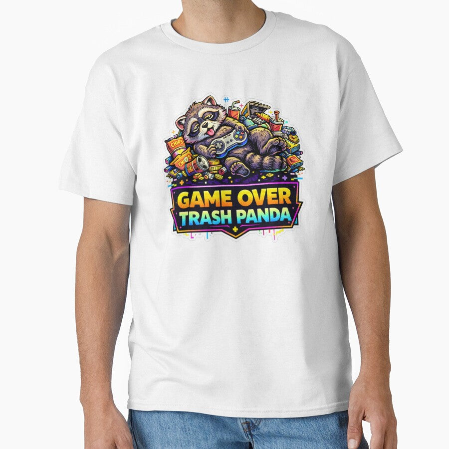 Game Over Trash Panda Shirt Funny Retro Gaming Raccoon Gamer Meme by ZEBBEDE - Minimal Streetwear