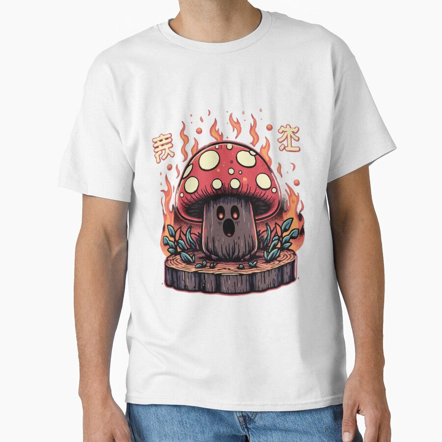 Cute mushroom on fire by Emegan Print Art
