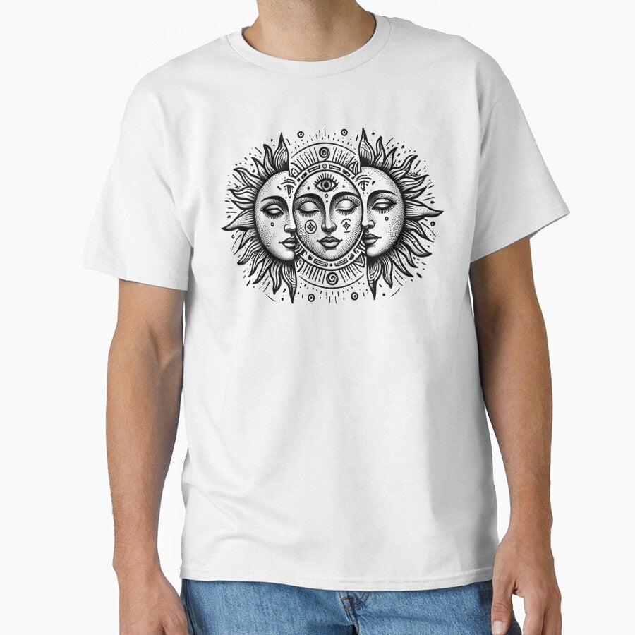 Mystical Vintage Sun and Moon Faces Solar Eclipse Spiritual Boho Celestial Art by HalloweenGift