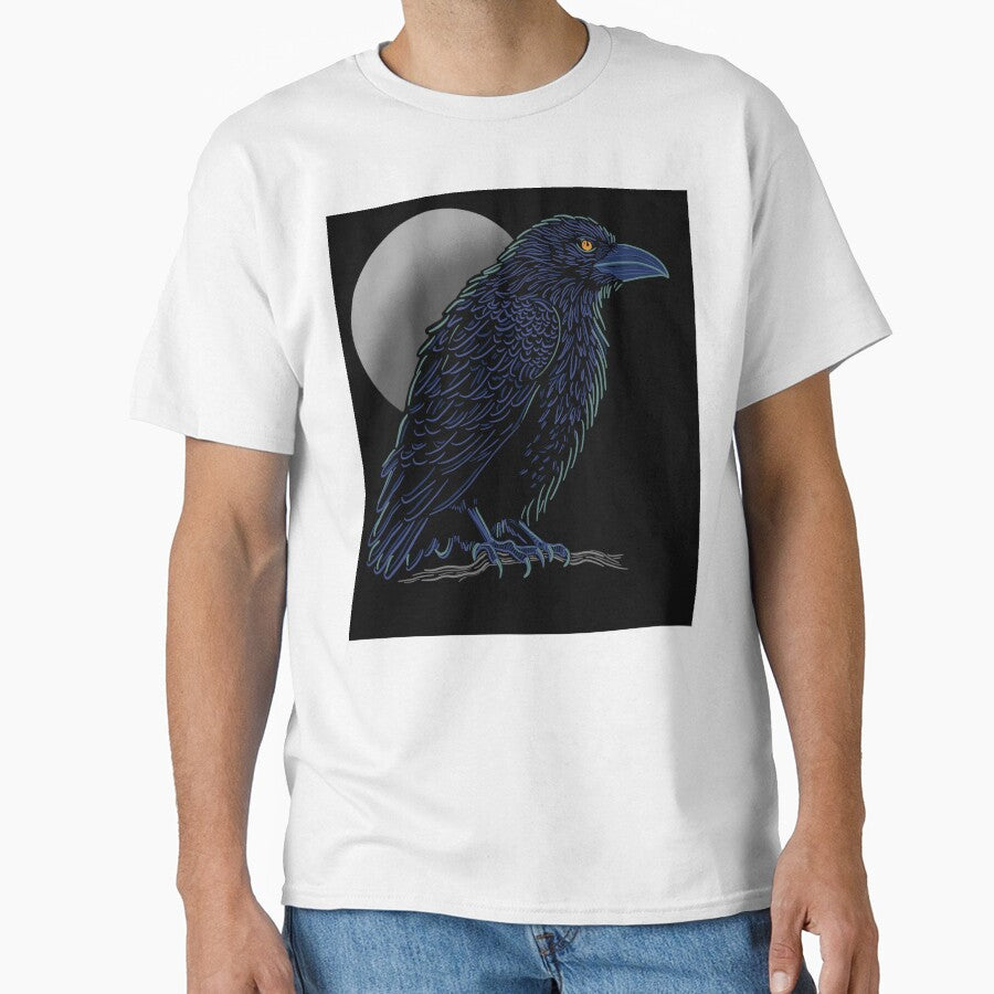 Crow design in blue and light green colors with full moon by DaveDanchuk