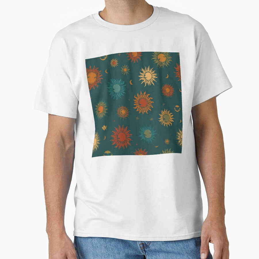 Boho Celestial Sun Moon Pattern Teal by weirdfishes123