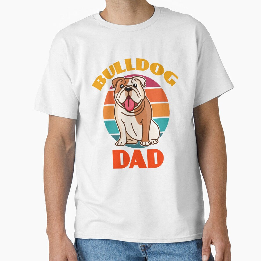 Bulldog Dad Dog Fathers Day puppy Lover Cute Sunser Retro Funny by Meteor77