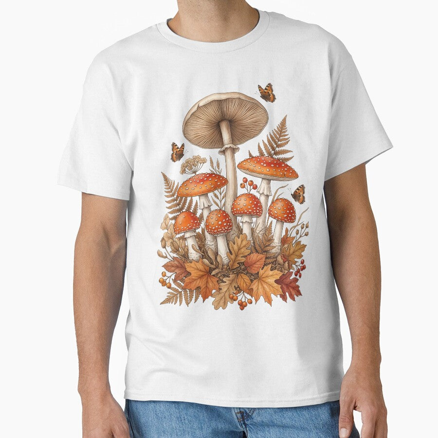 Vintage Amanita Mushrooms & Autumn Leaves | Cottagecore Botanical Art by TANKLI