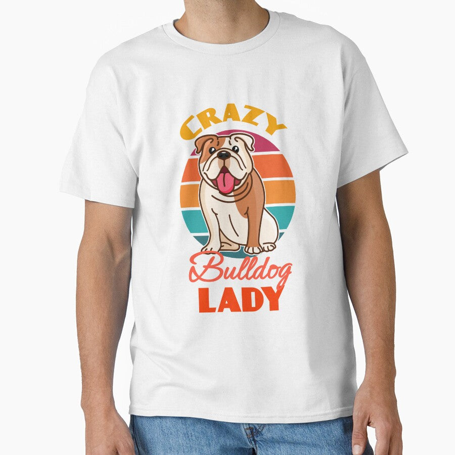Crazy Bulldog Lady Dog Mothers Day puppy Lover Cute Sunser Retro Funny by Meteor77