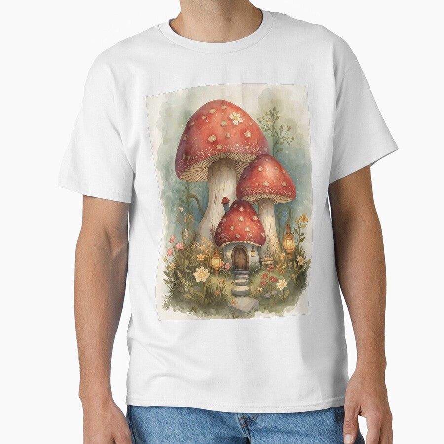 Enchanted Mushroom Cottage Cottagecore Fairy Tale Art by Deezyned