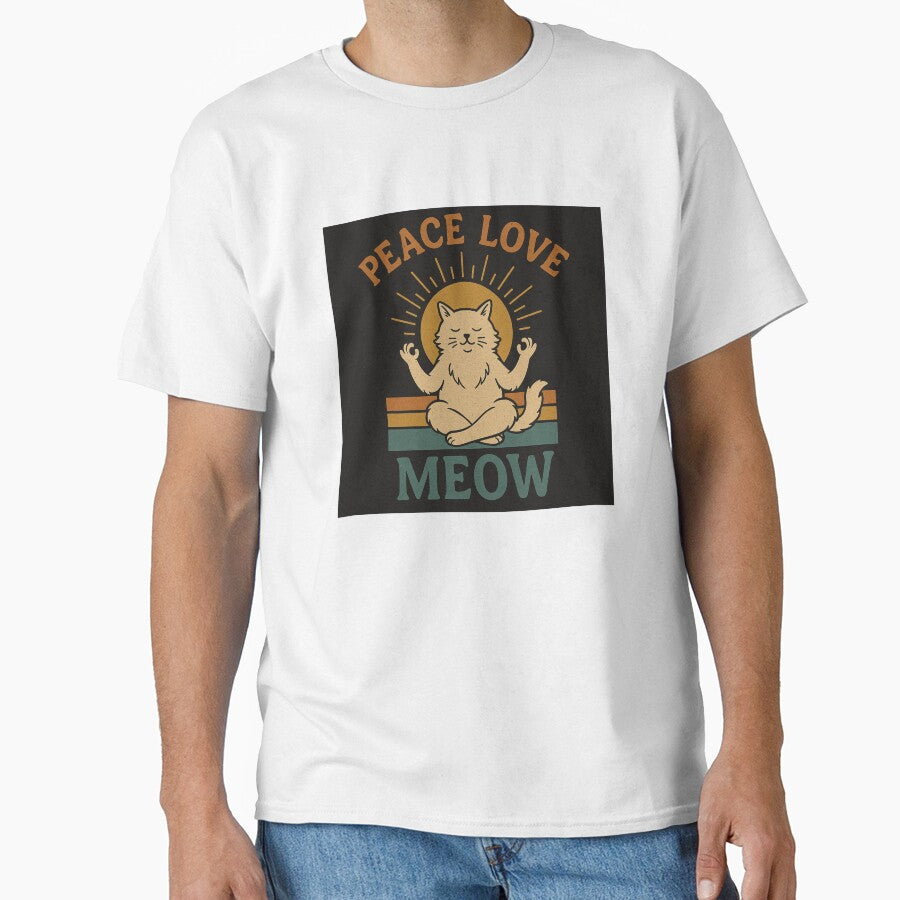 Peace Love Meow – Meditating Cat Retro Design by DiamondHeaven-R