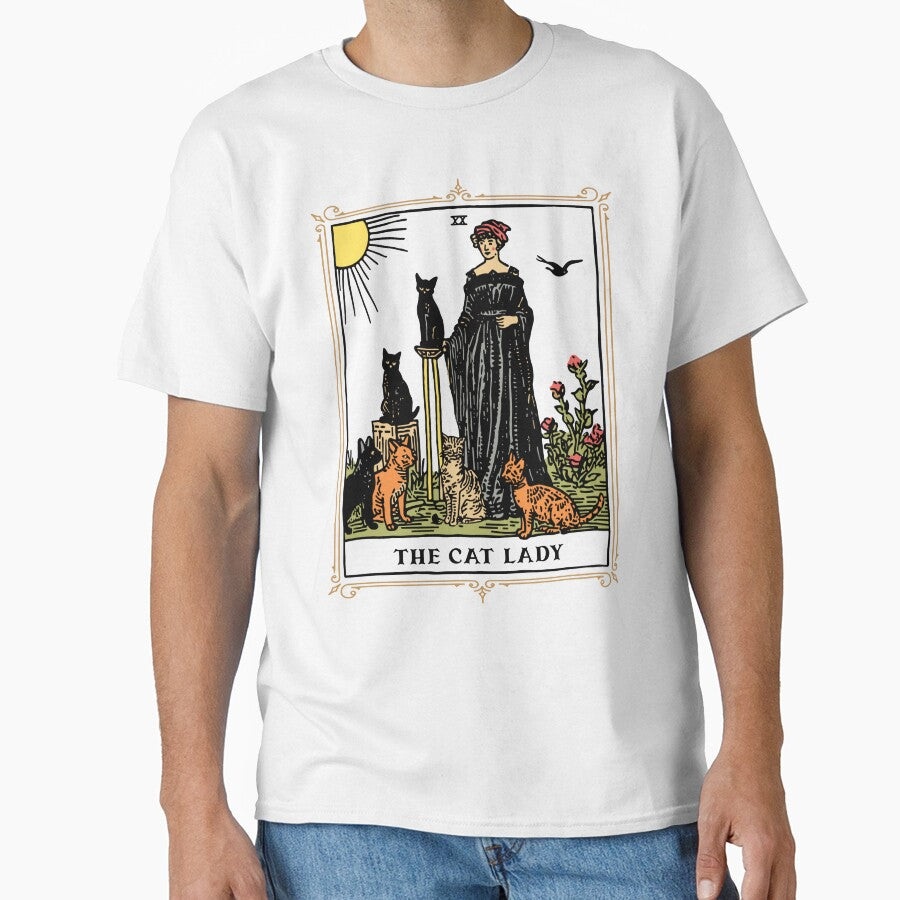 The Cat Lady Tarot Card, Vintage Gothic Cat Women Cat Mom T-Shirt by Wear the Art