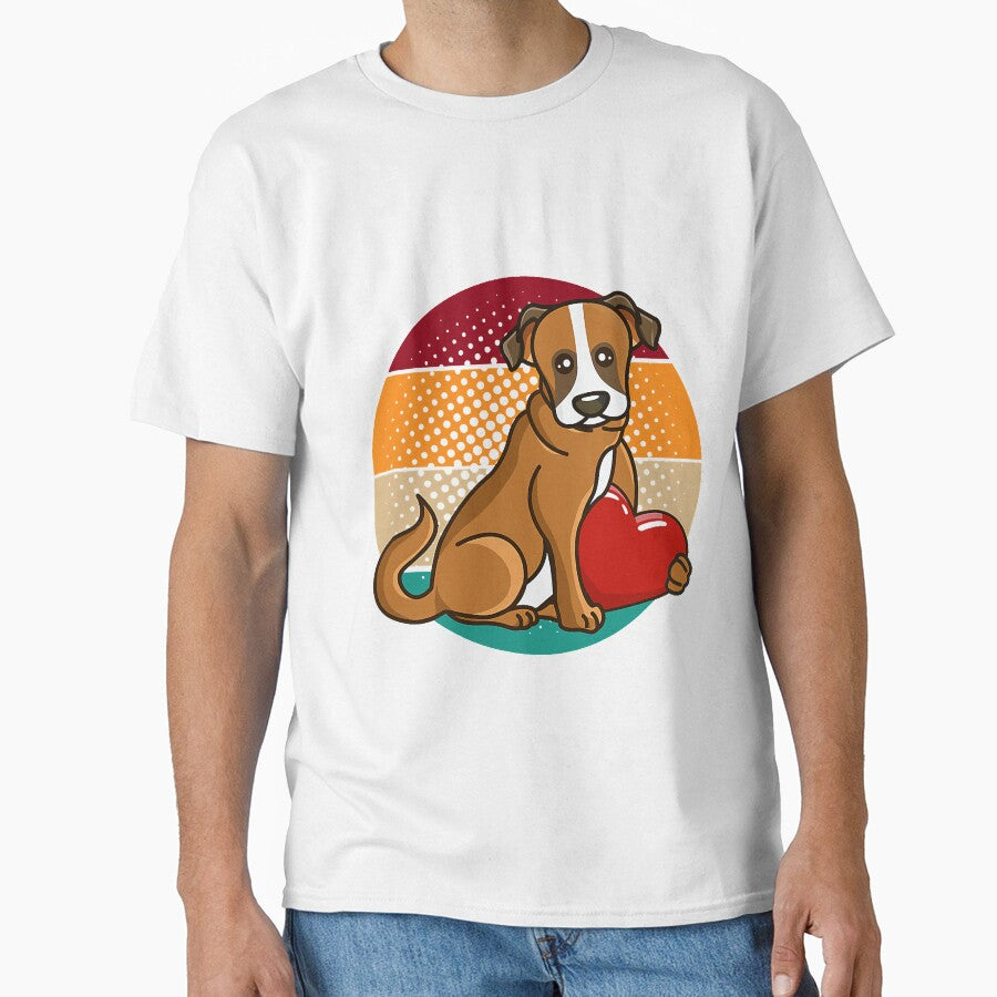 Cute Boxer Dog Valentines Day Heart Retro Sunset by LemmikkiBadley