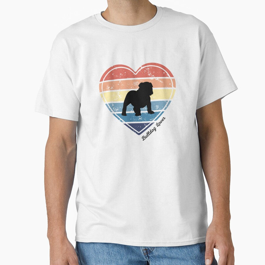 Bulldog Lover Retro Sunset Heart by Print-A-Joke