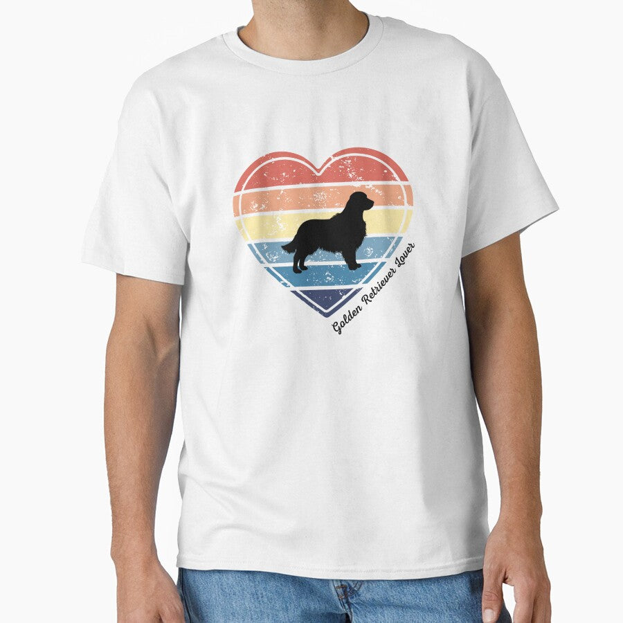 Golden Retriever Lover Retro Sunset Heart by Print-A-Joke