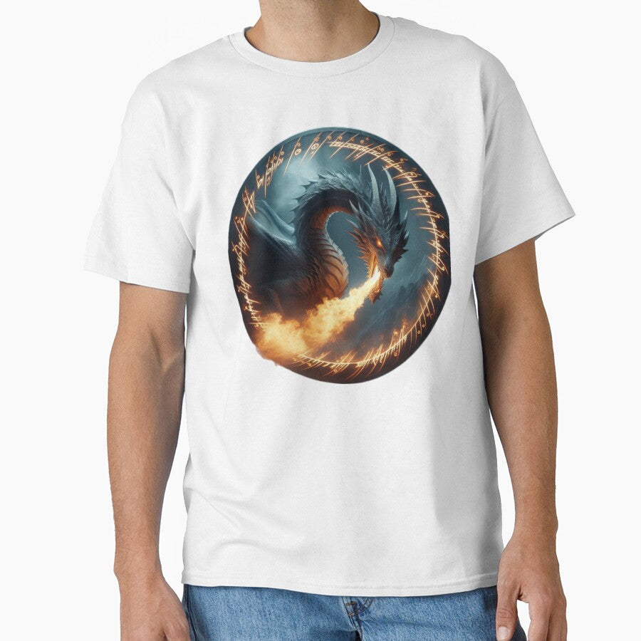dragon breathing fire with gilded ornaments in a circle by Expressions-Sel
