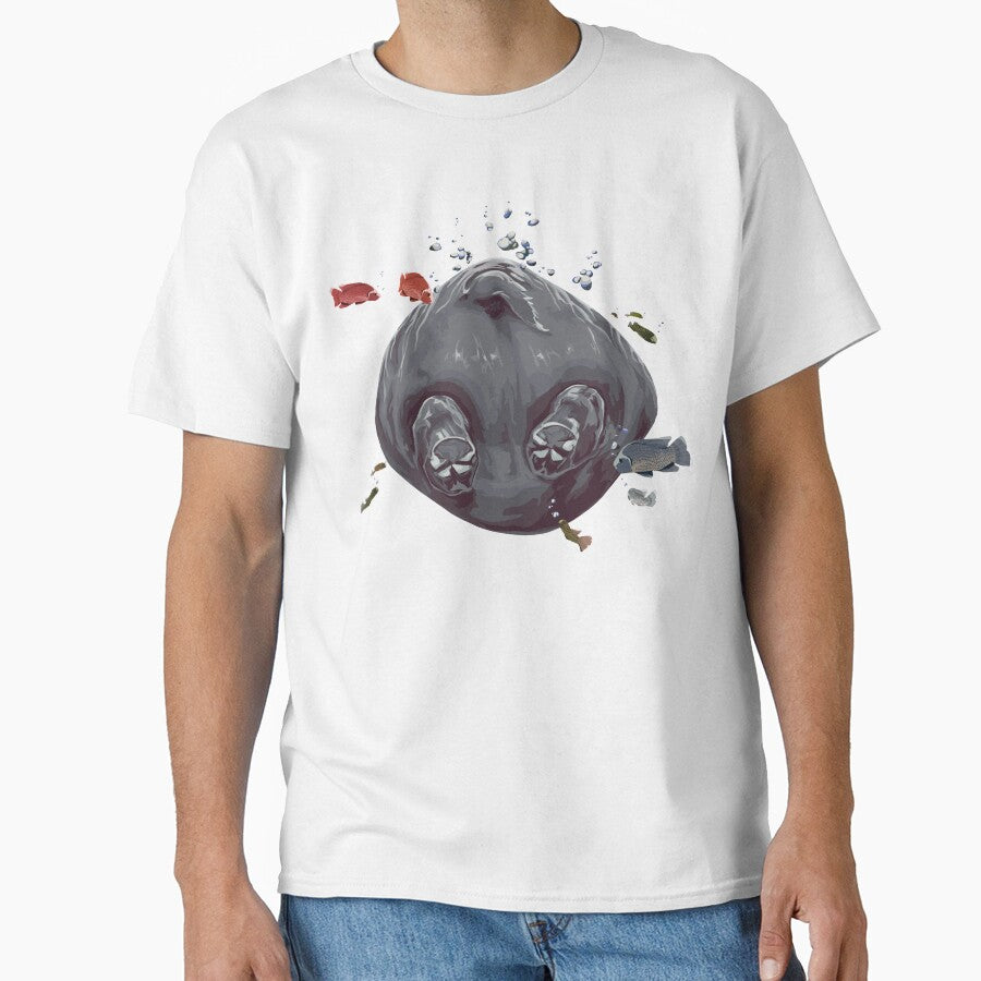 Hippo butt with fish, large print blue edition by bye-then