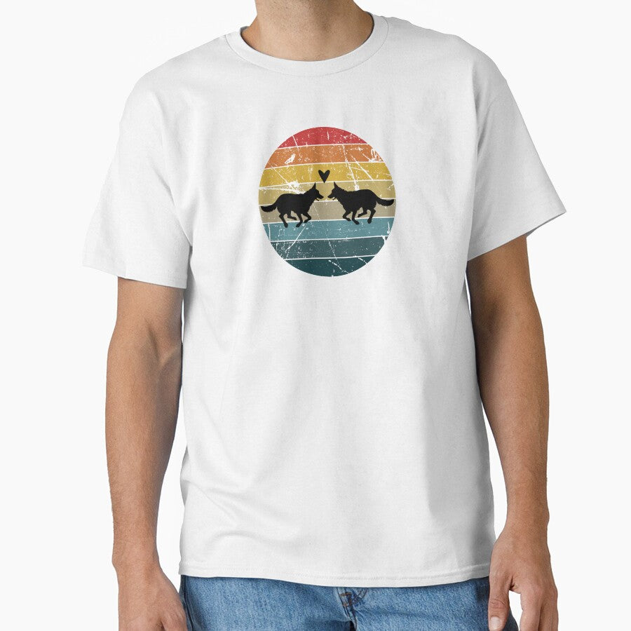 German Shepherd Silhouettes Love Retro Sunset by figtreeworks