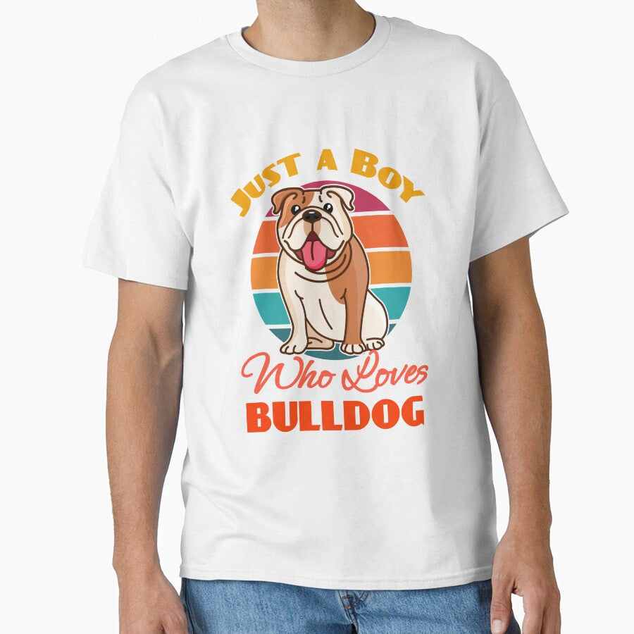 Just a Boy Who Loves Bulldog Dog puppy Lover Cute Sunser Retro Funny by Meteor77