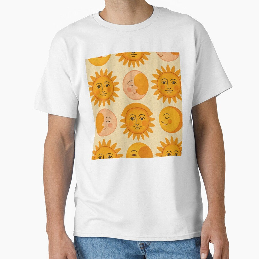 Vintage Sun and Moon Smiley Faces Pattern by weirdfishes123