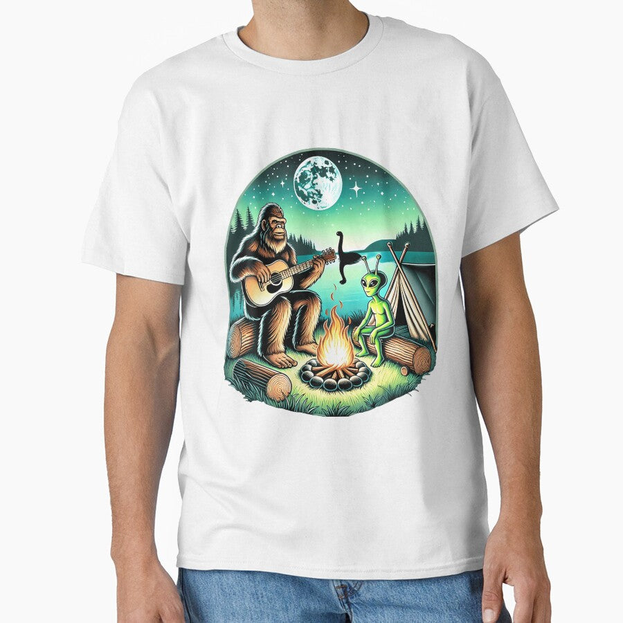 Alien And Bigfoot Loch Ness Campfire Sasquatch Guitar by desuyomoskov7