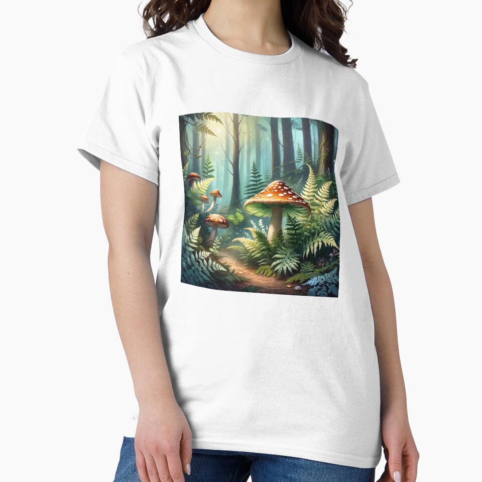 Cottagecore mushrooms in a forest surrounded by fern by Moonde04