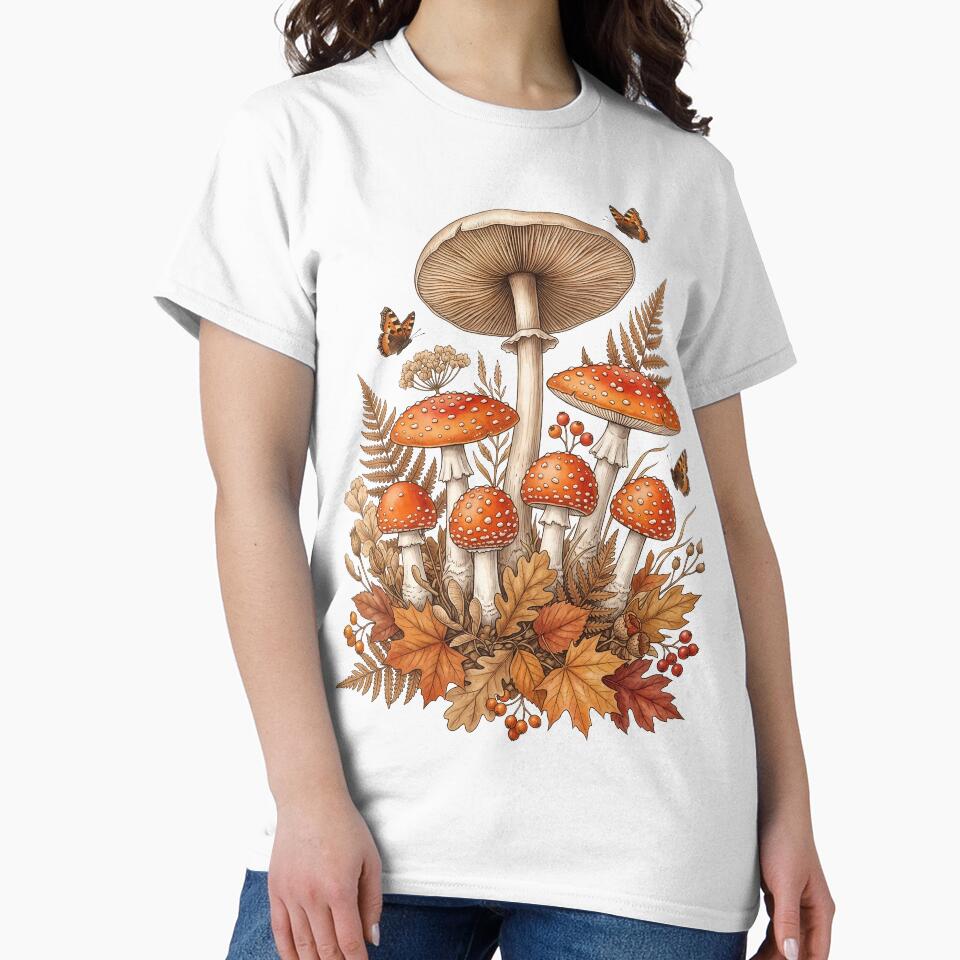 Vintage Amanita Mushrooms & Autumn Leaves | Cottagecore Botanical Art by TANKLI