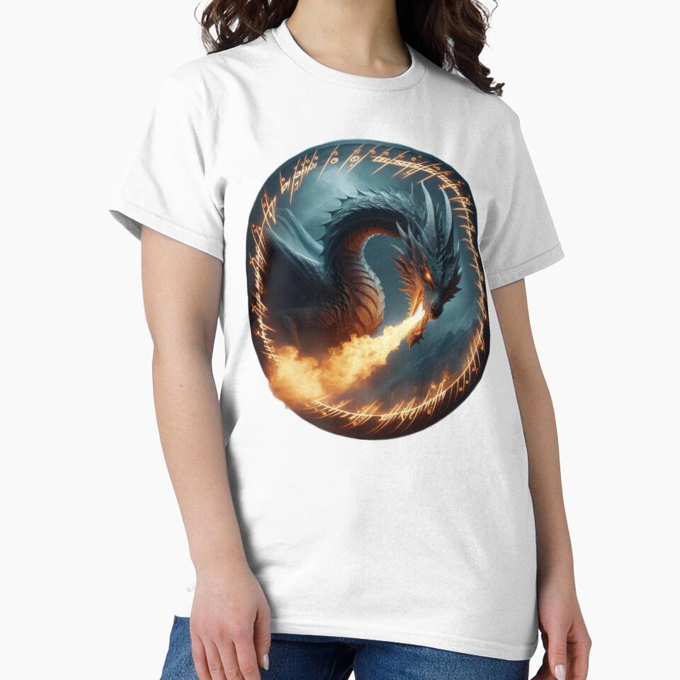 dragon breathing fire with gilded ornaments in a circle by Expressions-Sel