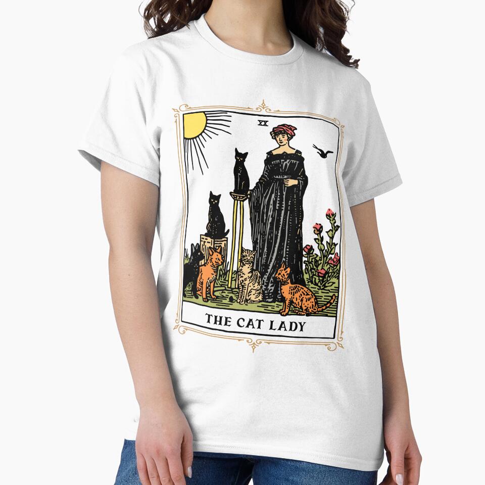 The Cat Lady Tarot Card, Vintage Gothic Cat Women Cat Mom T-Shirt by Wear the Art