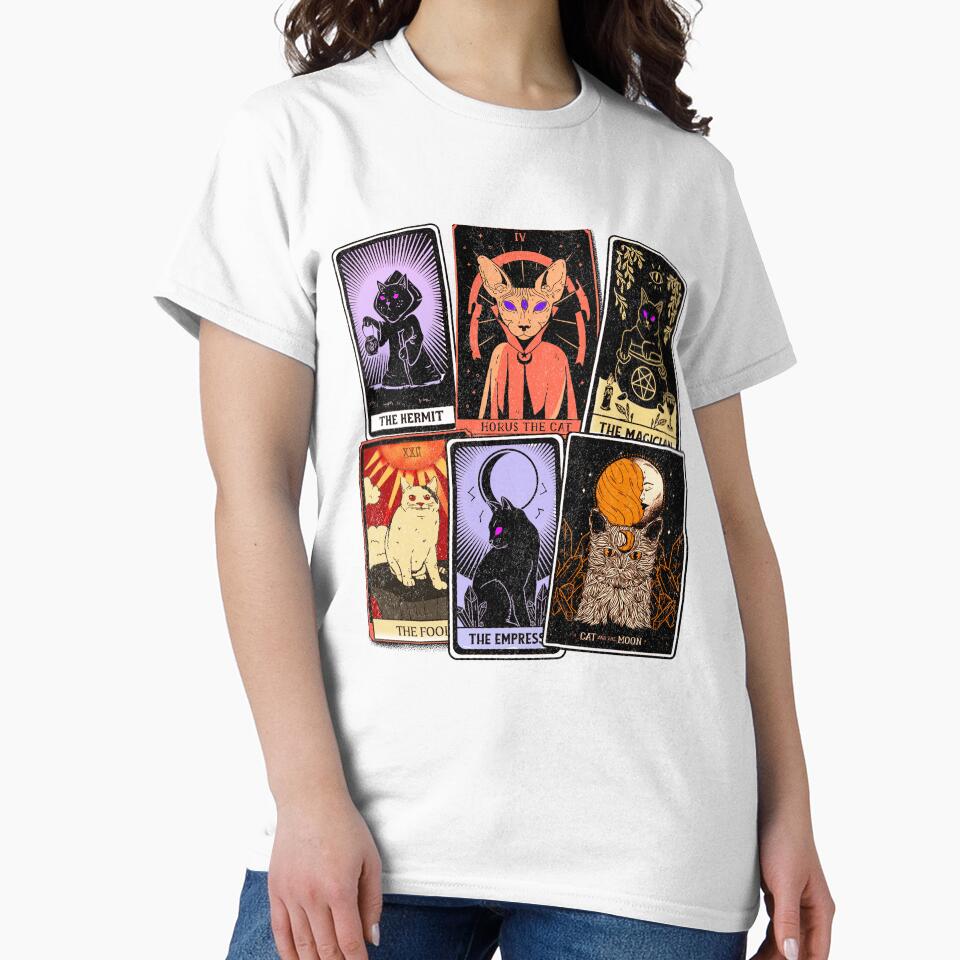 Cat Tarot Cards T-Shirt, Halloween Cats Card Deck, Unisex Tee by Holiday-Art