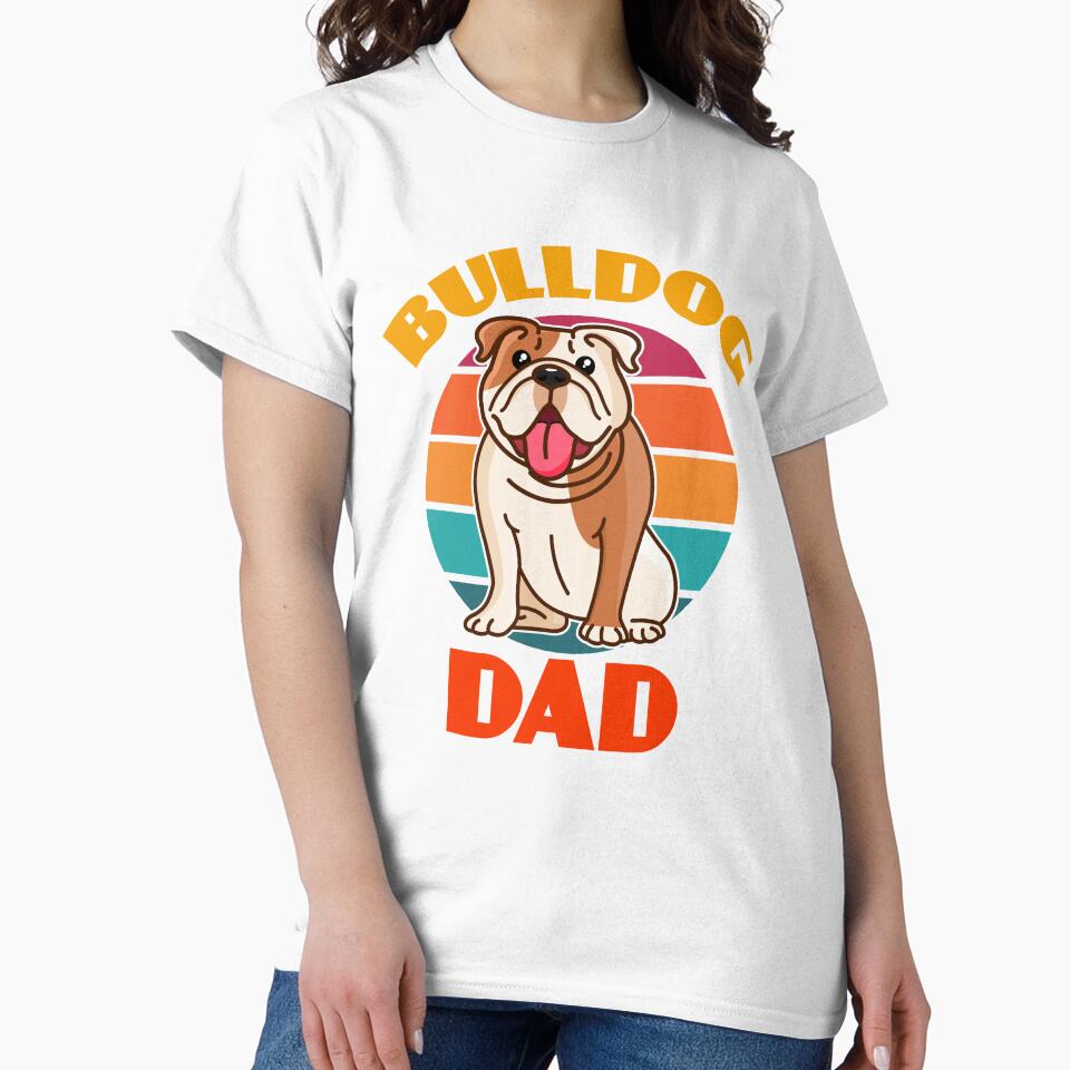 Bulldog Dad Dog Fathers Day puppy Lover Cute Sunser Retro Funny by Meteor77