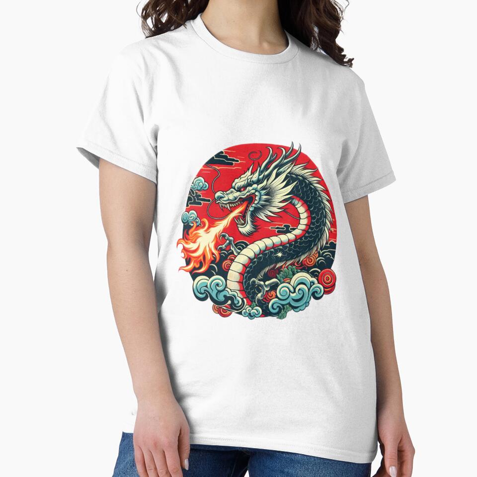 vintage Chinese Dragon Throws Fire by Expressions-Sel