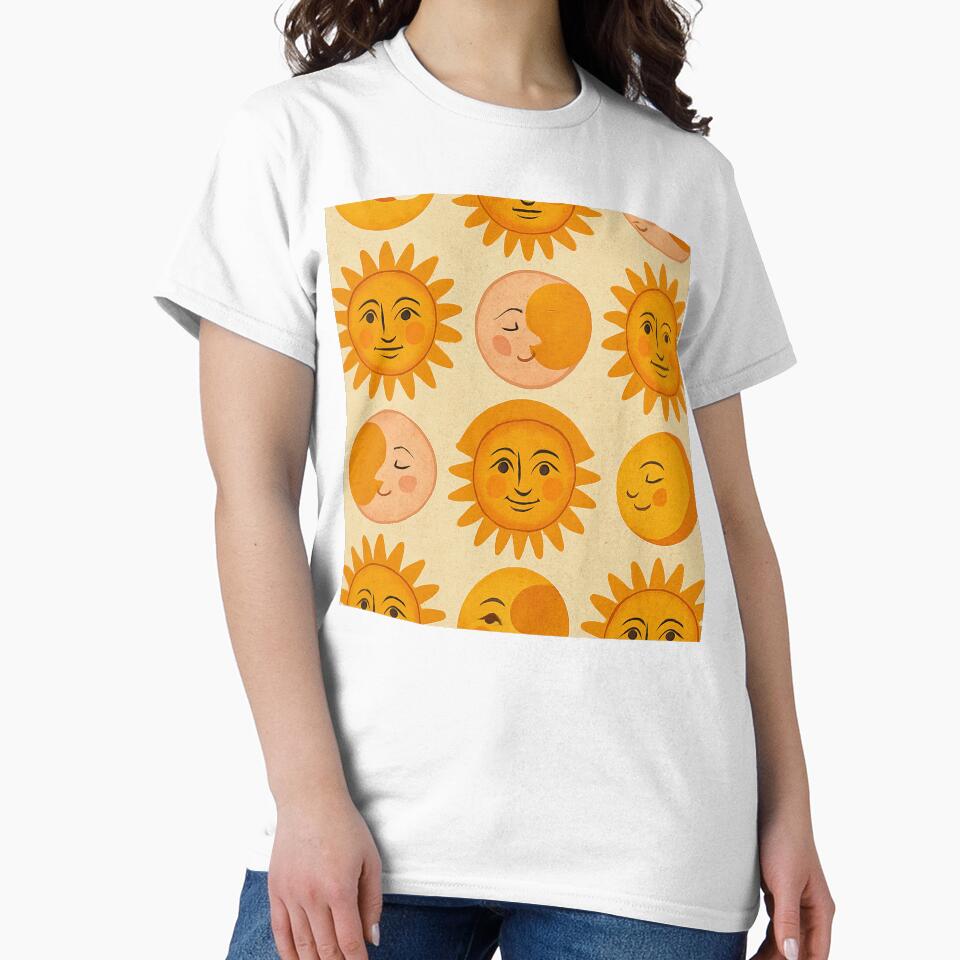 Vintage Sun and Moon Smiley Faces Pattern by weirdfishes123