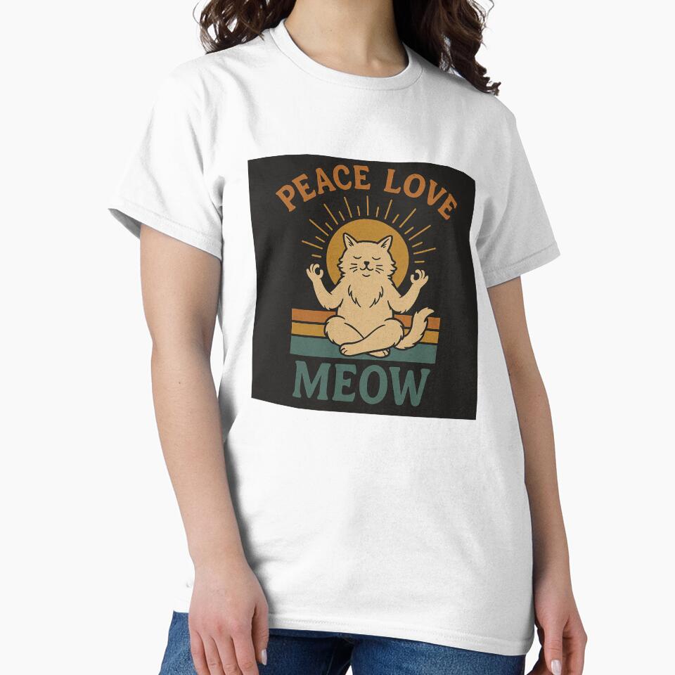 Peace Love Meow – Meditating Cat Retro Design by DiamondHeaven-R