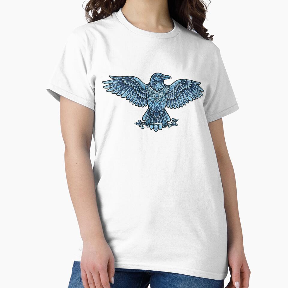 Glacier Crow Dark Romance - Cool Blue Neo Traditional Goth Art by Mdozet