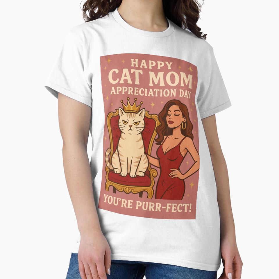 Cat Mom Appreciation Day Greeting with Glamorous Woman and Royal White Cat by Places On Earth