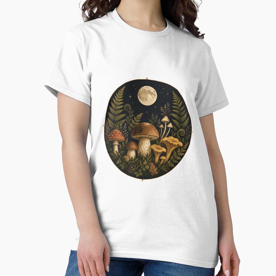 Moonlit Mushroom Forest Sticker | Night Mycology Illustration | Full Moon Forest Fungi | Cottagecore Botanical Nature Art by SimplePoDesign