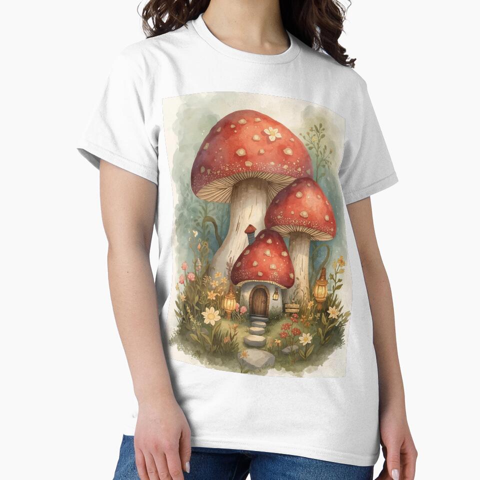 Enchanted Mushroom Cottage Cottagecore Fairy Tale Art by Deezyned