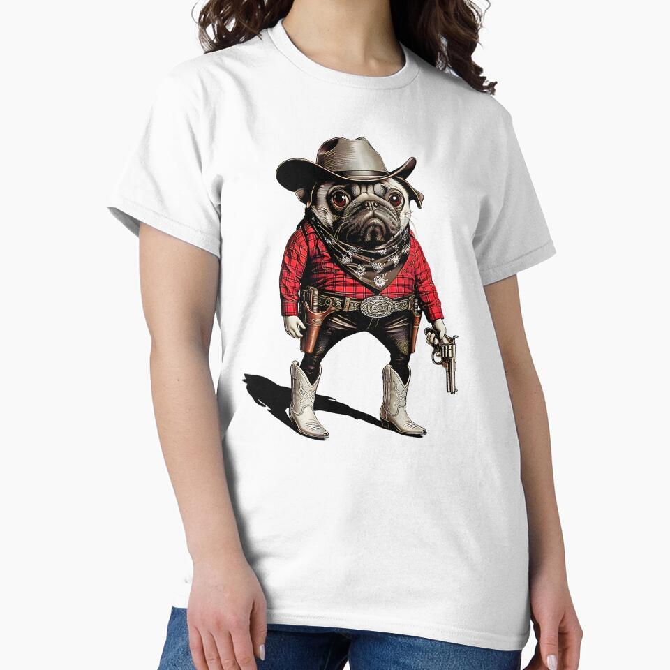 Cowboy Pug Dog Funny Western Outfit Red Pug Cowboy by FerminVigo