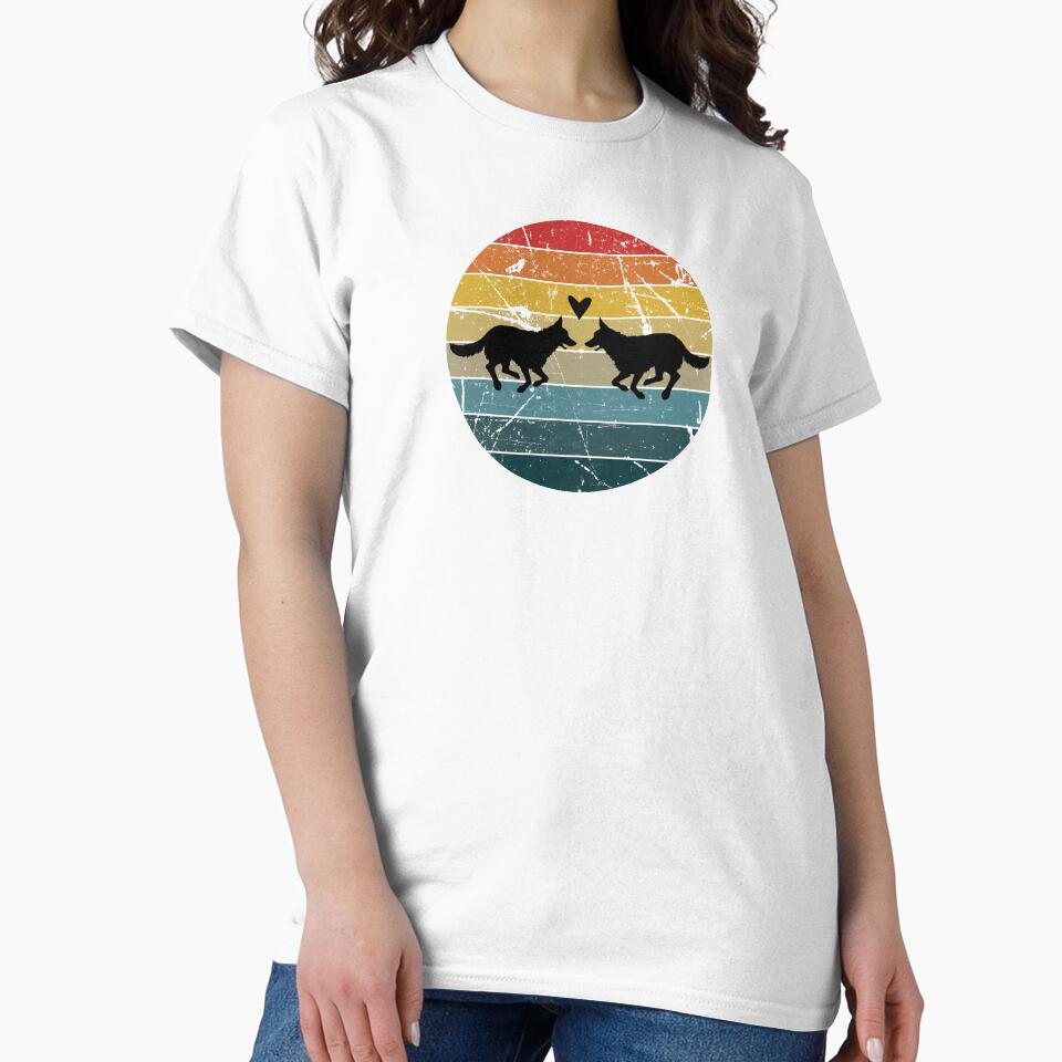 German Shepherd Silhouettes Love Retro Sunset by figtreeworks