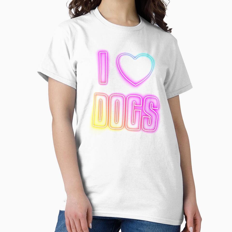 Neon Retrowave Outrun Text and Heart Icon - I Love Dogs by dylanxh
