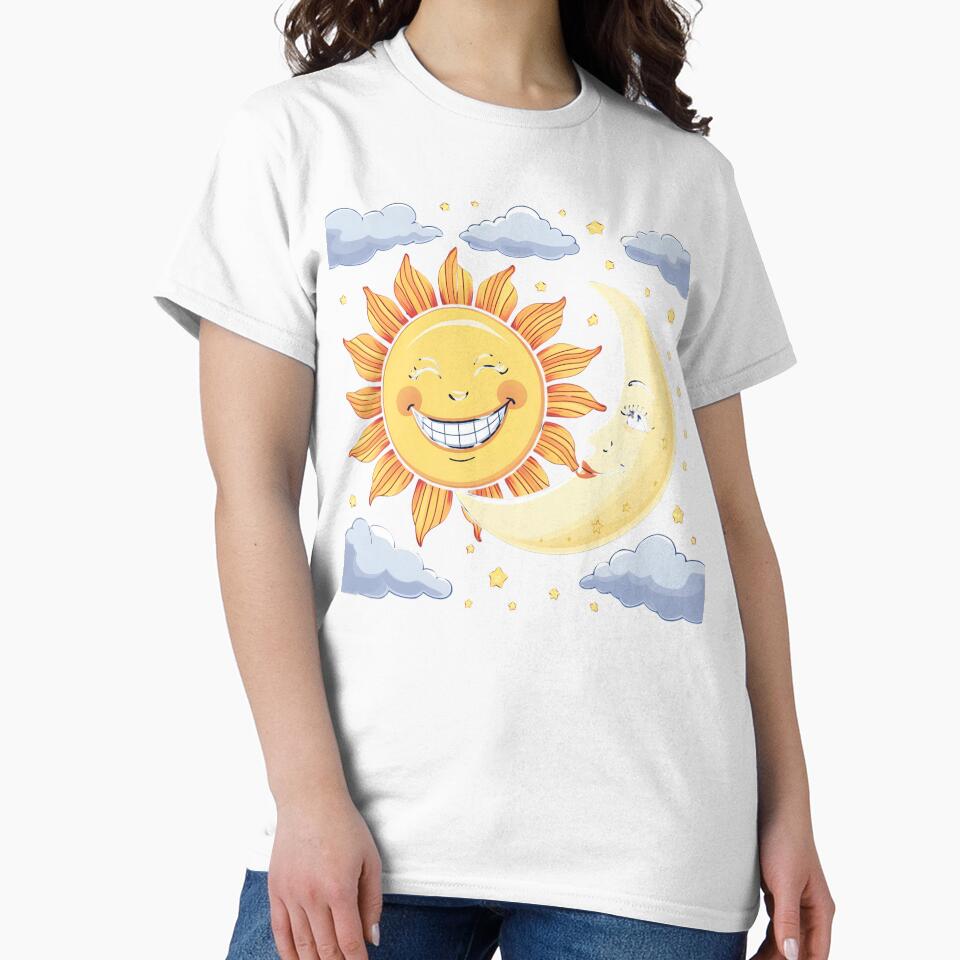 Smiling Sun and Moon in the cloudy sky by catcurio