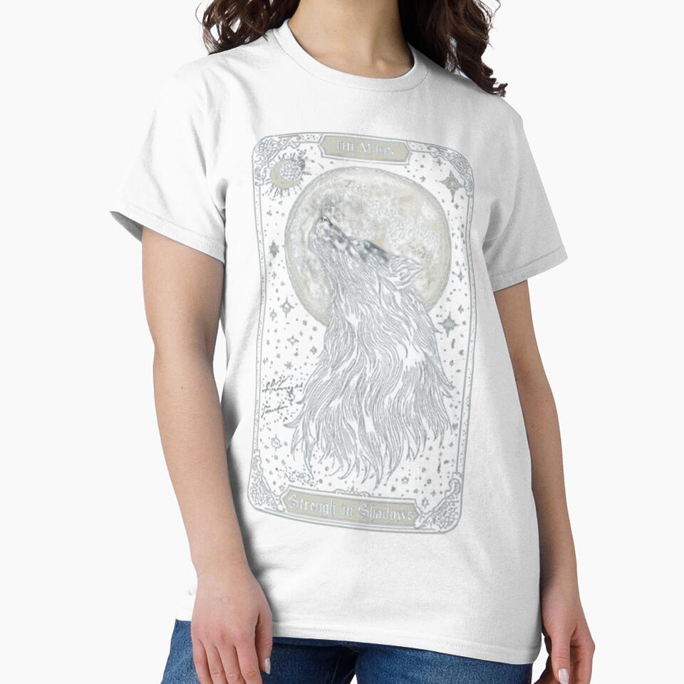 The Moon Wolf – Mystical Tarot Card Aesthetic T-Shirt Design by Whispering Colors