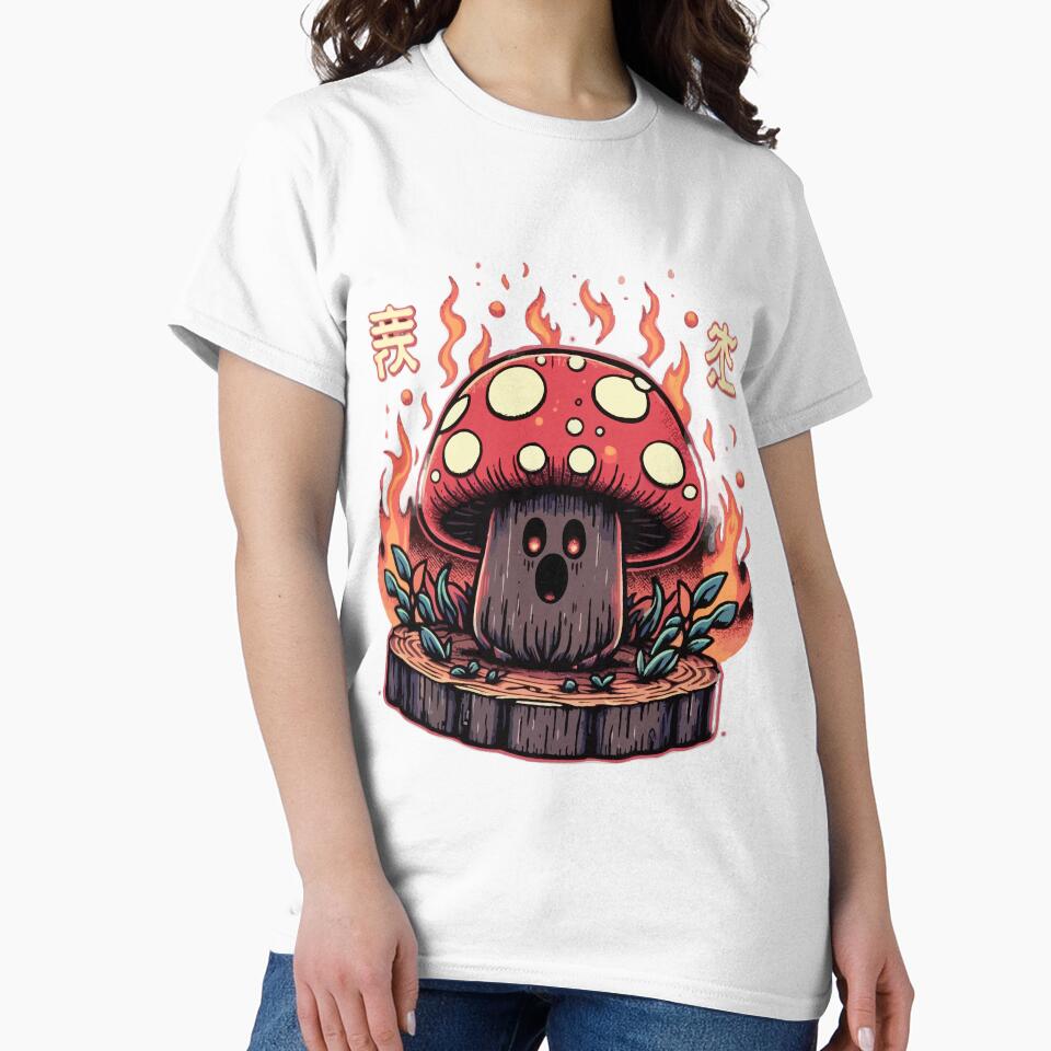Cute mushroom on fire by Emegan Print Art