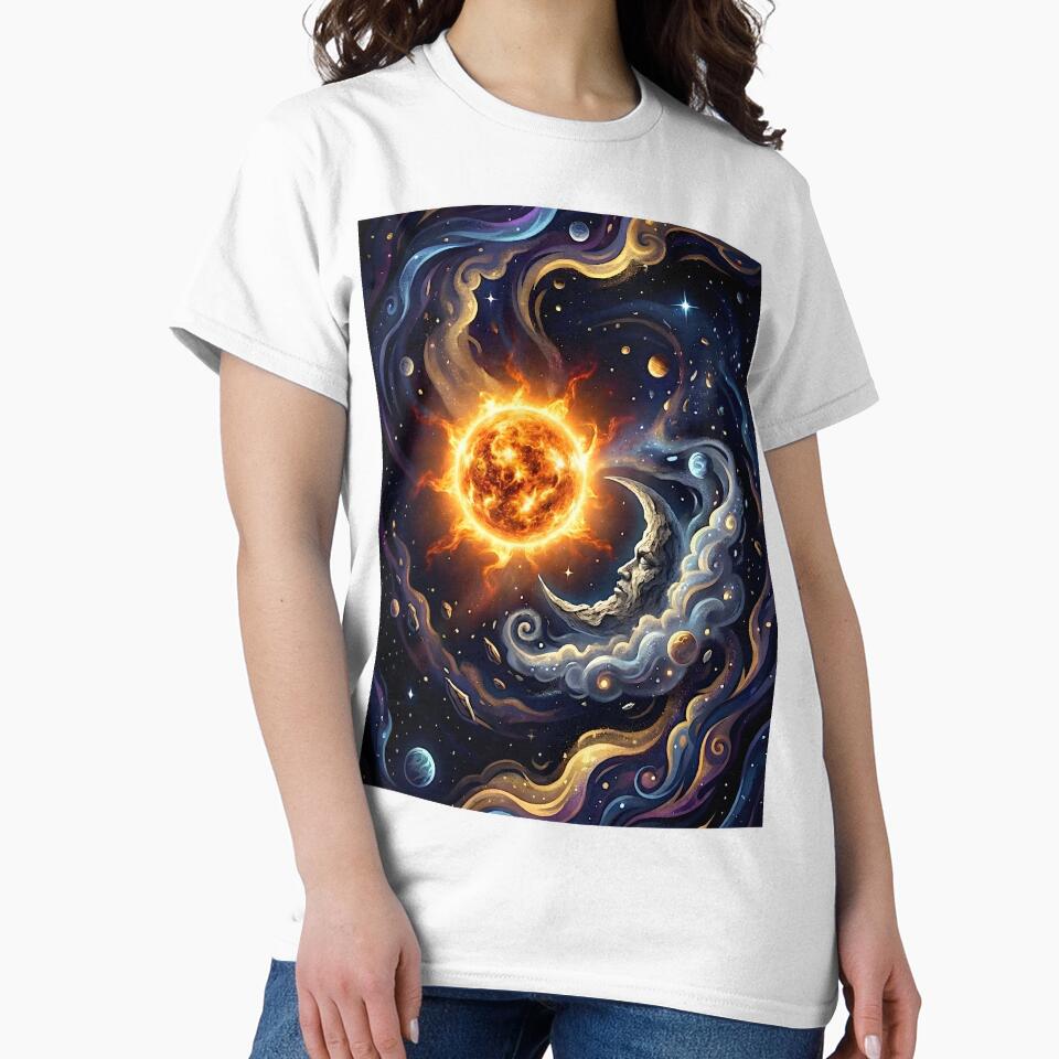 Cosmic Harmony - Vintage Sun and Crescent Moon Galaxy by hundred stories
