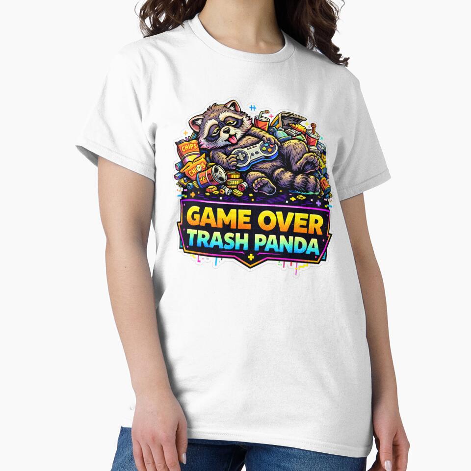Game Over Trash Panda Shirt Funny Retro Gaming Raccoon Gamer Meme by ZEBBEDE - Minimal Streetwear