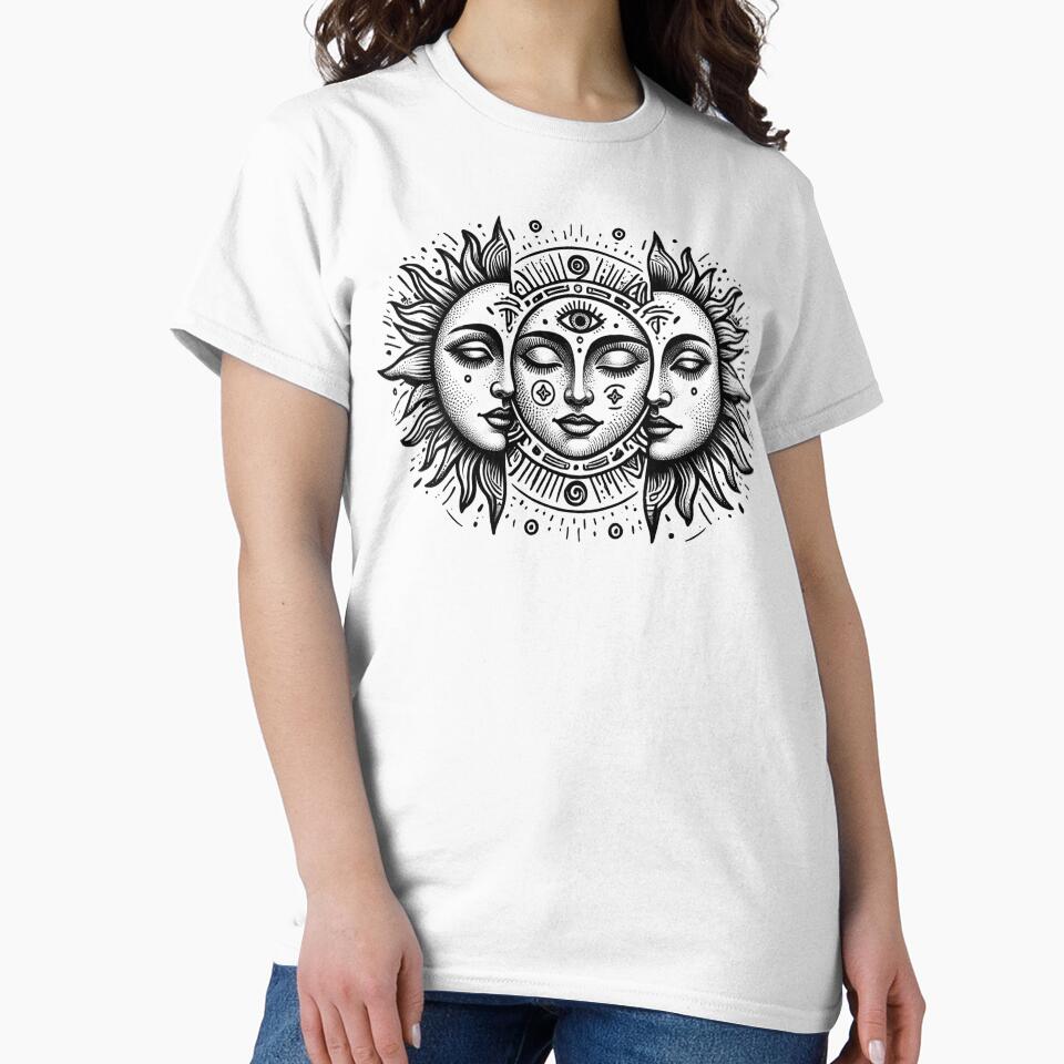 Mystical Vintage Sun and Moon Faces Solar Eclipse Spiritual Boho Celestial Art by HalloweenGift