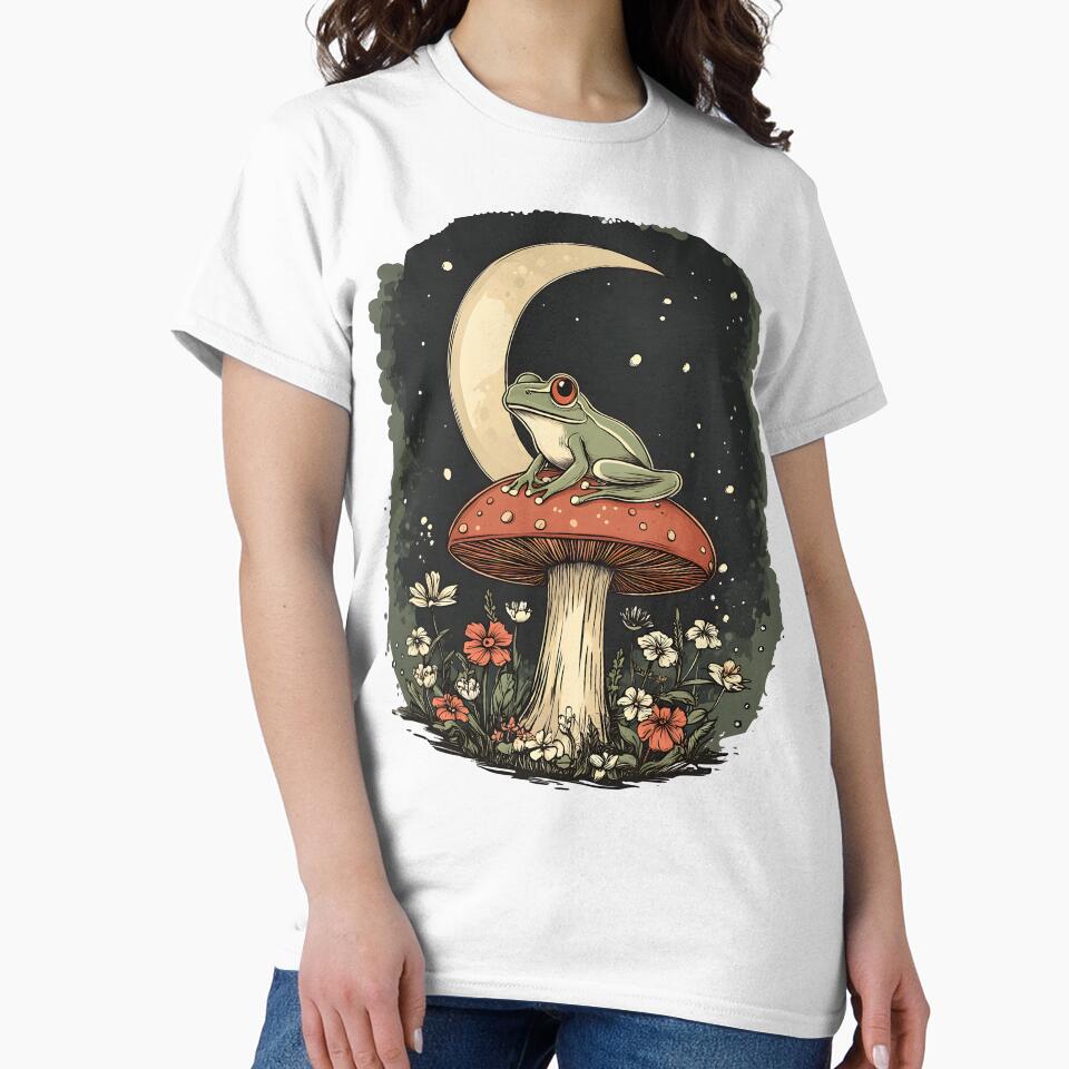 Whimsical Frog on Mushroom Moon Cottagecore by Nyx Creates