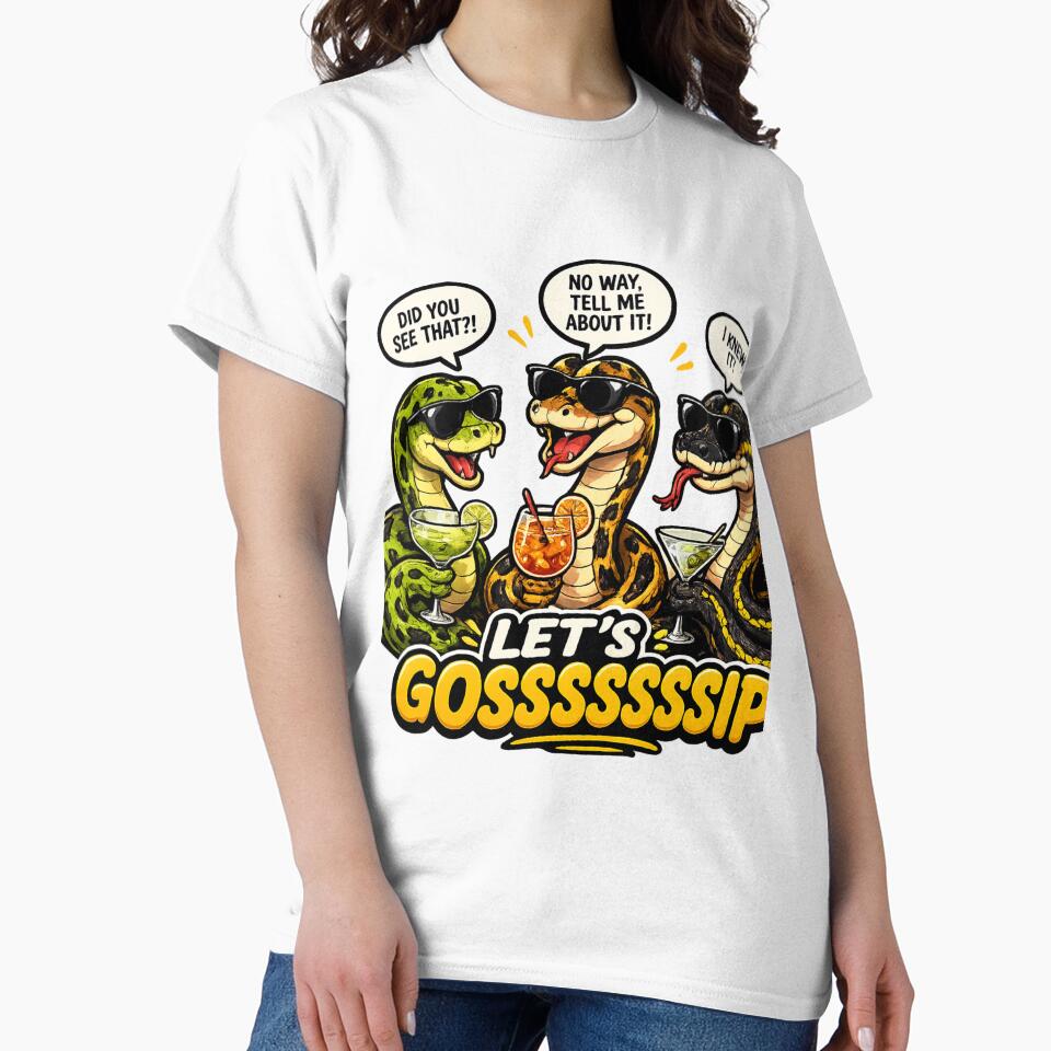 Let’s Gossssip Funny Snake Shirt | Cool Cartoon Snakes with Cocktails by Animal Vibes
