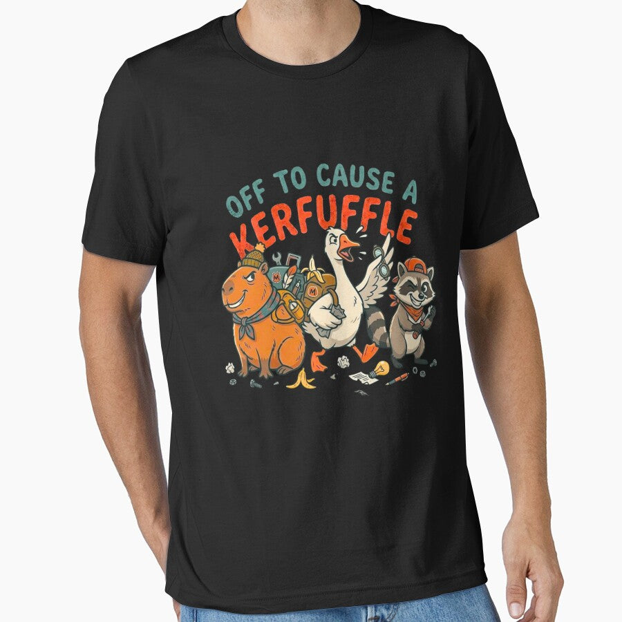 Off to Cause a Kerfuffle Funny Capybara Raccoon Goose Meme Chaos Vintage Humor by bilal sibgui