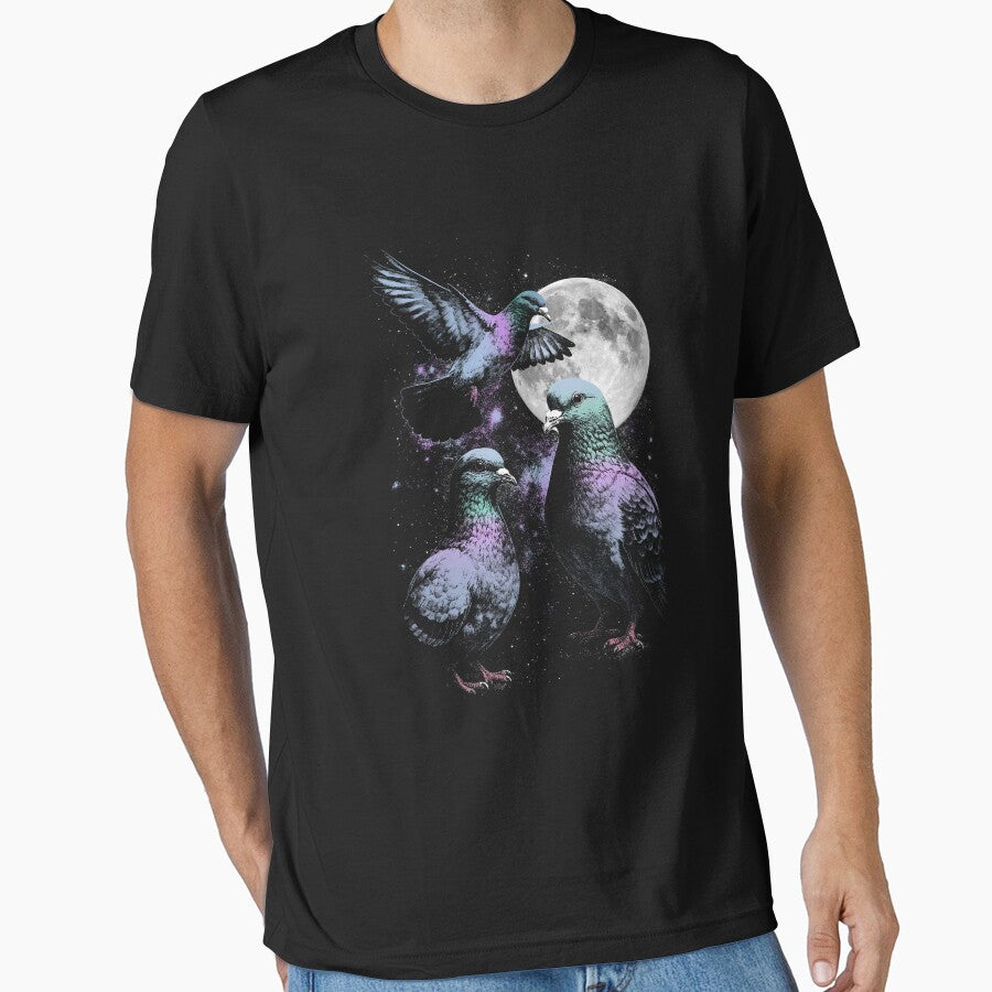 Retro Graphic Three Pigeon Moon Weird Cursed Meme by Torionrad